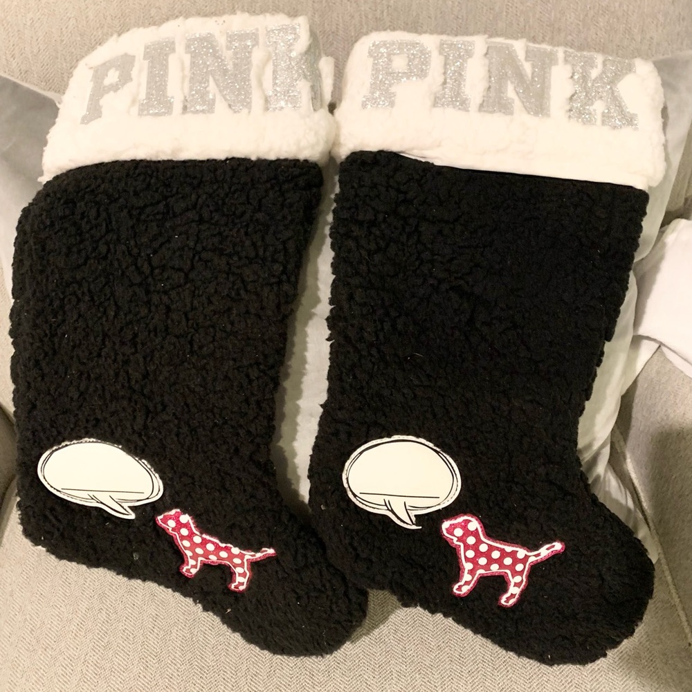 PINK Victoria’s Secret Christmas Stocking Rare Sherpa Glitter
